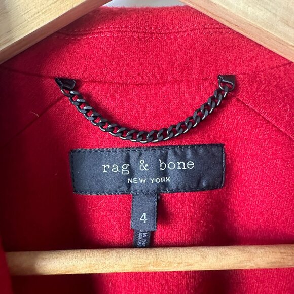 Rag & Bone Lexington Red Wool Blazer Size 4 Single Snap Closure Peak Lapel Class - Picture 3 of 16